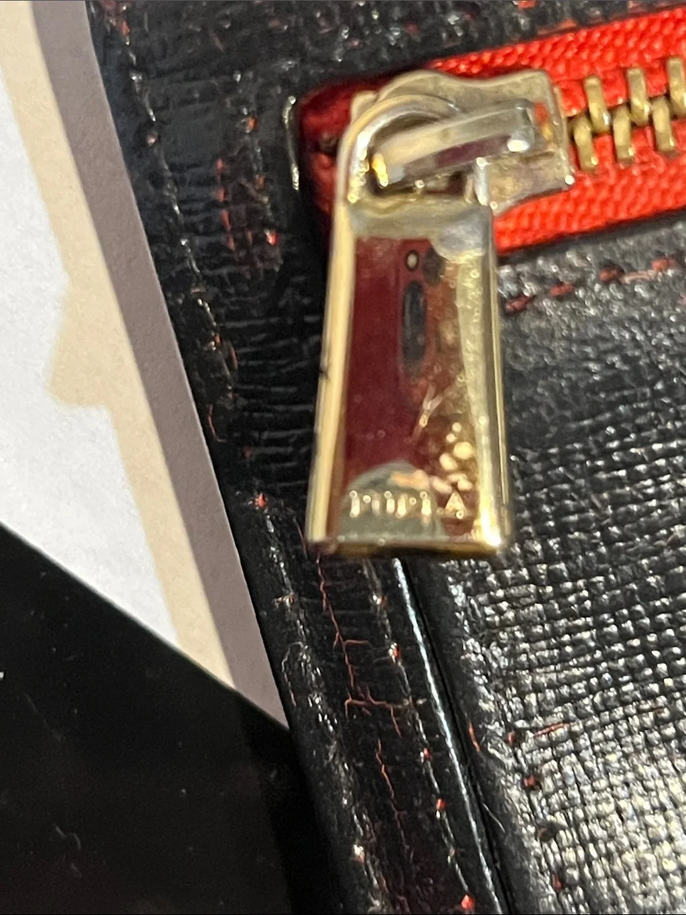 Furla Leather Bifold Wallet in Dark Brown with Red Accents